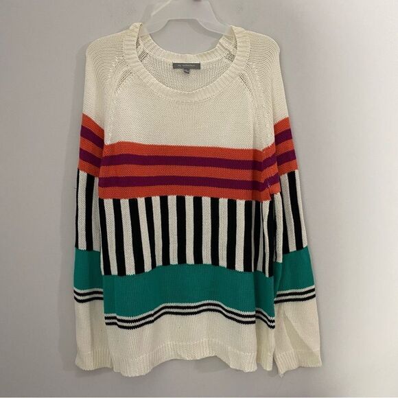 NY Collection Women’s Crew Neck Geometric Knit Color Block Sweater size L - Picture 1 of 3